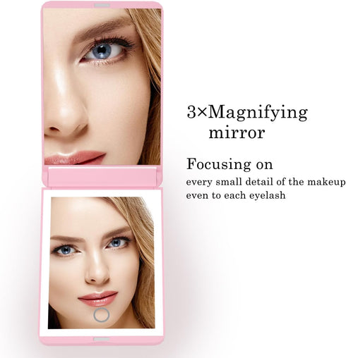 Pocket Mirror, 1X/3X Magnification LED Compact Travel Makeup Mirror with Light for Purse, 2-Sided, Portable, Folding, Handheld, (Rechargeable, 5.1...