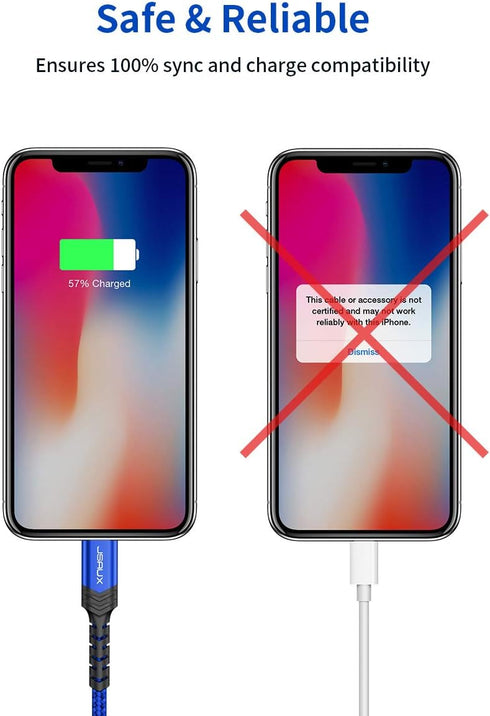 JSAUX ?Apple MFi Certified? Lightning Cable 6ft, iPhone Charger Cable Nylon Braided Heavy Duty, Upgraded C89 USB Lightning Cord for iPhone 11 Xs M...