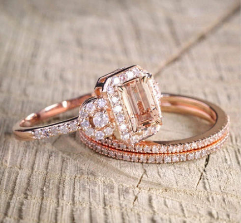 LRGKMCWTOB Fashion Elegant Women Gorgeous 18K Rose Gold Filled Morganite Ring Engagement Bridal Women Jewelry Set Size 6-10 (US 8)...