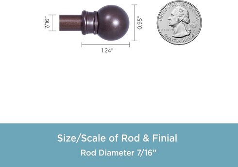 Kenney 7/16” Fiona Café Window Curtain Rod, Chocolate, 48-84”...