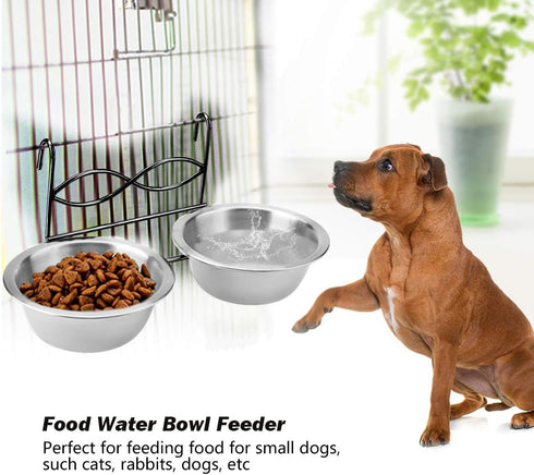 Owlike Stainless Steel Dual Hanging Food Water Bowl Feeder with Hook for Cat Pet Dog Puppy Crate Cage...