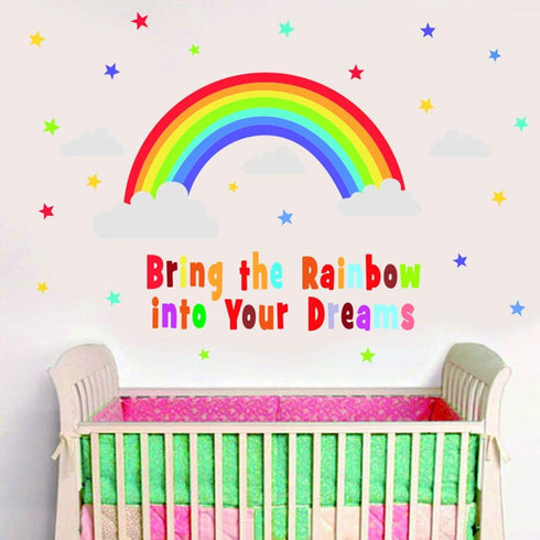 Bamsod Rainbow Wall Sticker Kids Wall Decal Art Girls Star Bedroom Nursery Home Decor 16.5x32.6 inch...