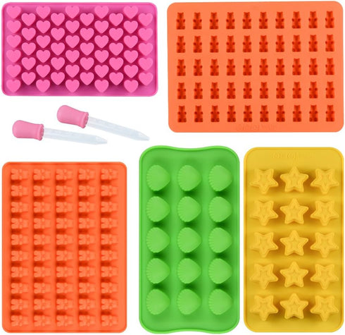 Chocolate Molds Gummy Molds Silicone - Candy Mold and Silicone Ice Cube Tray Nonstick Including Hearts, Stars, Shells...