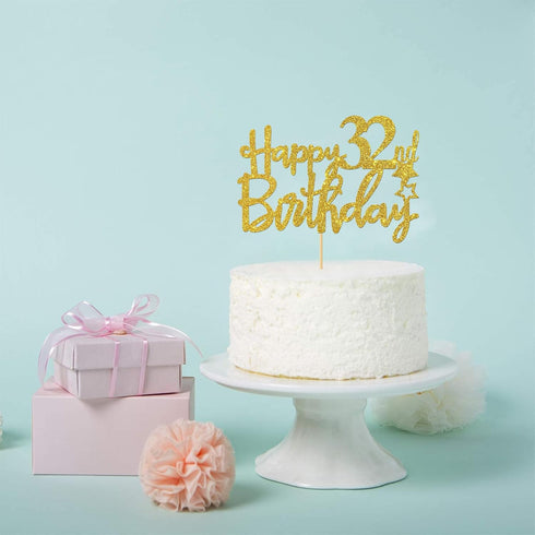 Gold Glitter Happy 32nd Birthday Cake Topper - 32 Sign Cake Topper - Cheers to 32Years Party Supplies - 32nd Birthday Party Decoration...