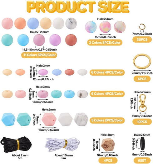 FASHEWELRY 122Pcs Pastel Silicone Beads for Keychain Making Colorful Round Silicone Focal Beads Abacus Hexagon Rubber Beads for DIY Crafts Jewelry...