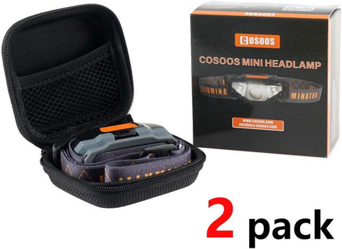 COSOOS 2 LED Headlamps Flashlights with Portable Cases, 1.6oz Mini Bright Running Headlamp, Waterproof Head Lamps, Small Headlights for Adults, Ki...