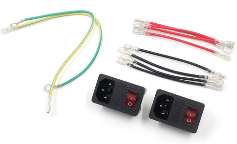 Antrader 2pcs AC250V 10A IEC 320 C14 Inlet Panel Socket w Fuse w Red Light Rocker Switch Power Supply Terminal Crimps Connector with Wires......