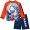Boys Two Piece Rash Guard Swimsuits Kids Long Sleeve Sunsuit Swimwear Sets Rock Shark Pattern 5T...