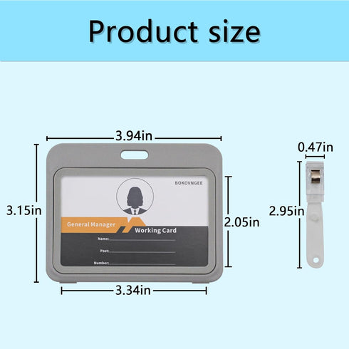 ID Badge Holder with Plastic Clip, Double-Sided Transparent Windows Horizontal Hard Grey Plastic Case Waterproof Card Holder for Office School ID ...