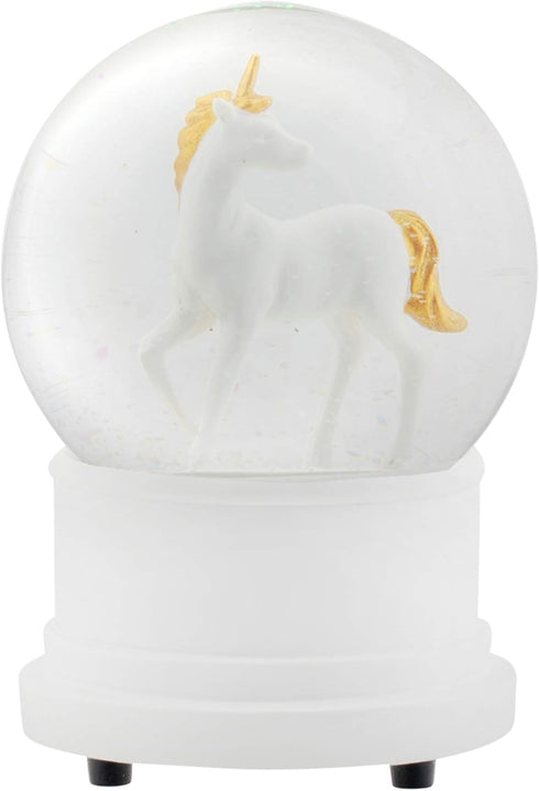 Elanze Designs Pearl White Unicorn 100MM Sturdy Wind Up Musical Glitter Water Snow Globe Tabletop Dresser Nightstand Figurine Decoration Plays Tun...