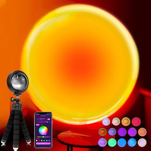 Sunset Lamp Projector Multicolor Changing LED Projection Lamp,Switch Button and APP Control 360 Degree Rotation Sunlight Lamp for Photography, Bed...