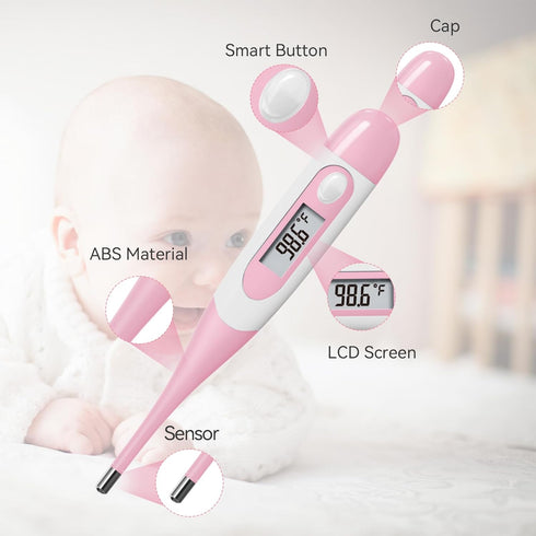 Clinical Digital Thermometer for Adults and Babies, Oral Armpit and Rectal Temperature Thermometer for Fever with Alarm, Flexible Tip...
