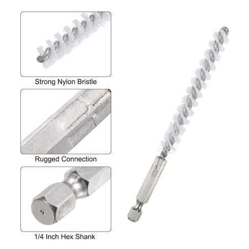 5Pcs Nylon Bore Brush 9mm Dia Cleaning Twisted Wire Brush Tube Pipe Cleaner with Handle 1/4 Inch Hex Shank for Tubes, Ports, Bearings...