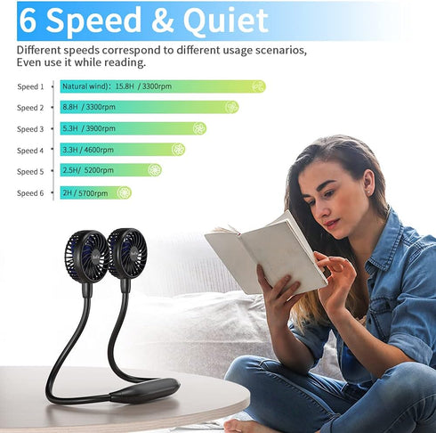 Portable Neck Fan 2600mAh, Necklace Fan Battery Operated, Wearable Fan Rechargeable Ultra Quiet, Hands-Free Fan 360° Adjustable, Strong Airflow fo...