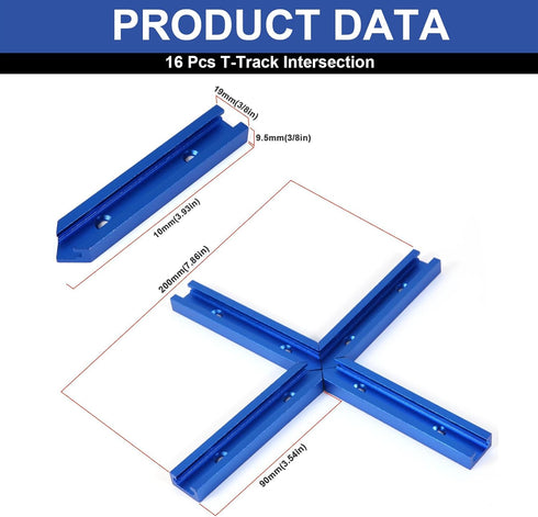 4Set T-Track Intersection kit Blue for Woodworking, Universal Aluminum T Tracks Tool Accessories...