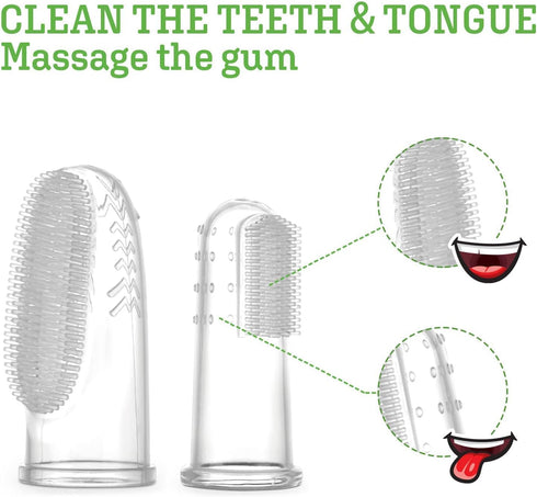 haakaa Silicone Baby Finger Toothbrush Set -360º Bristle for Baby Oral Gum Cleaning| Baby Teething Training| Newborn Oral Massager, BPA Free,2PK -...