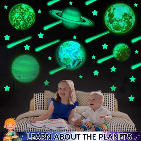 UNTOLD PLANETS 195+PCS Glow in The Dark Planets for Ceiling Decorations, Star Stickers Sun, Moon Pluto Wall Stickers for Kids, Boys Room Decor, Wa...