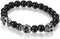 Flongo Men's Biker Stainless Steel Skull Skeleton 8MM Black Bead Stone Bracelet...