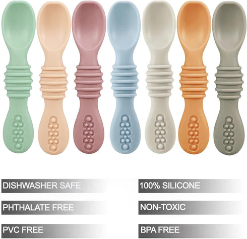 PandaEar 7 Pack Baby Led Weaning Spoons| Silicone Baby Spoons Self Feeding Utensils, Toddler Infant Feeding Spoon First Stage...