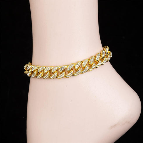 Gold Cuban Link Anklet for Women Men, 18K White Gold Plated Hip-hop Rhinestone Filled Ankle Bracelets for Women Teen Girls...