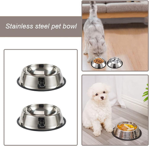 2 Pcs Cat Bowls Cat Feeding Bowls with Anti-skid Base Stainless Steel Puppy Dishes for Kittens Small Dogs Puppies Bunny...
