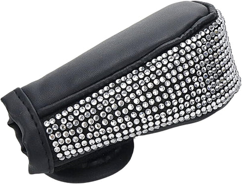 Faux Leather Shine Stone Gear Shift Knob Cover Unique Style Shifter Protective Sleeve Velcro Type (Black)...