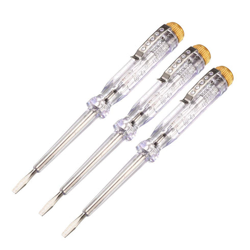 uxcell Voltage Tester AC 100-500V with 3mm Slotted Screwdriver with Clip for Circuit Test, Clear, Pack of 3...
