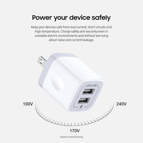 USB Wall Charger, Charger Adapter, AILKIN 2-Pack 2.1A Dual Port Quick Charger Plug Cube for iPhone 15 14 13 12 11 Pro Max 10 SE X 8 7 Plus Samsung...
