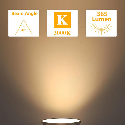 GU10 Led Bulb 5W 3000K, Flicker-Free Soft Warm Light Non-Dimmable Bulbs, 365LM, 40° Spot Light, Energy Saving Light Bulbs, Equivalent 40-50W GU10 ...