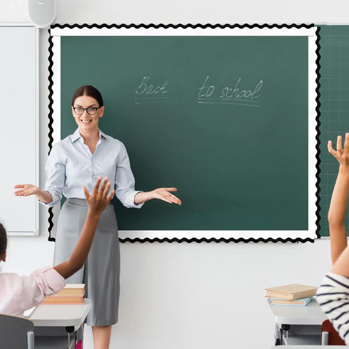 Black and White Bulletin Board Borders Scalloped Classroom Borders Wavy Line Board Borders Trim for Desks Locker Home School Classroom Decor...