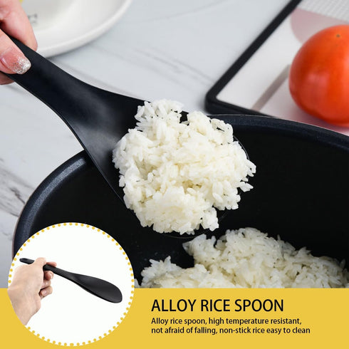 DOERDO 3Pcs Rice Paddle Spoon Soup Spoon Non Stick Rice Scooper Cooking spoon for Rice Soup Potato, Black...