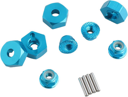 12mm Wheel Hex Hubs Drive Adapter 5mm Thick & Flange M4 Lock Nuts Aluminum for Redcat Axial HSP WLtoys Himoto RC Truck Model Car Upgrade Parts (Bl...