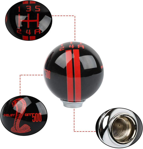 RICKYZHU for Mustang Shelby Cobra GT 500 5 Speed White/Black/Red Manual Gear Shift Knob Shift Knob (Red)...