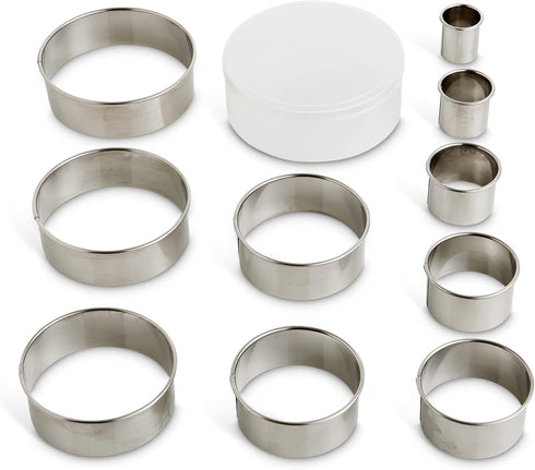 Mrs. Anderson’s Baking Cookie Fondant Cutters, Graduated Round, Stainless Steel, 10-Piece Set with Storage Container...