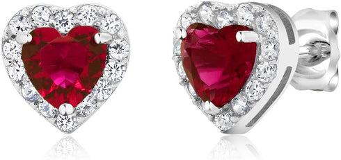 Gem Stone King 925 Sterling Silver Heart Shape Red Zirconia Earrings and Pendant Set For Women (3.45 Cttw, with 18 Inch Silver Chain)...