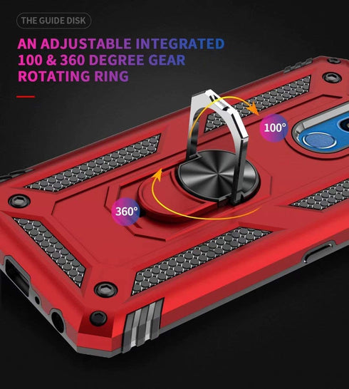 TJS Phone Case Compatible with LG Stylo 5/Stylo 5 Plus/Stylo 5V/Stylo 5X, Defender Metal Ring Magnetic Support Kickstand Heavy Duty (Red)...