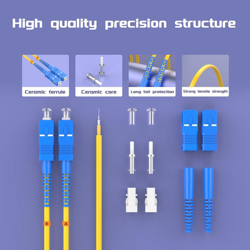 7.5Meters 25ft LC/UPC-SC/UPC Single-Mode Fiber Optic Cable LC to SC OS2 Jumper Optical Patch Cord Duplex 9/125um Yellow LC-SC...