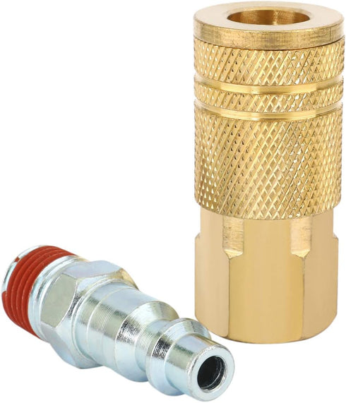 WYNNsky Air Coupler and Plug Kit, 1-pc 1/4'' FNPT Industrial Type Brass Air Coupler, 1-pc 1/4'' MNPT Industrial Type Zinc-Plated Steel Air Plug, A...