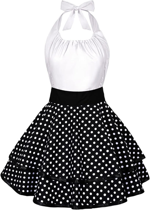Violet Mist Cute Vintage Aprons for Women White Polka Dots Retro Aprons Girls French Maid Apron Sexy Ladies 50s Christmas Apron Lovely kawaii Adju...