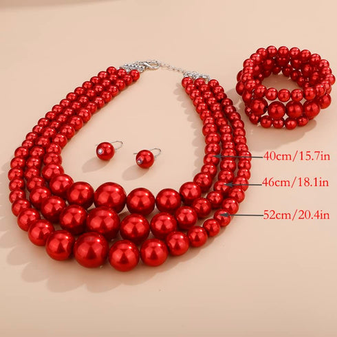 3PCS Large Layer Pearl Necklace for Women Chunky Pearl Necklace Bracelet and Earrings Jewelry Set 1920s Pearl Necklace Costume Accessories...