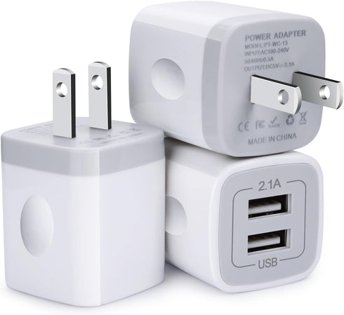 FiveBox Charger Block, USB Wall Charger, 3Pack Dual Port 2.1Amp Fast Charger Brick Base Adapter Charging Cube Plug Box for iPhone 16e 16 Pro Max 1...