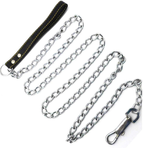 Premium 6' Chain Heavy Duty Leash Black Leather-Like Strong Handle Lead for Large & Medium Size Dogs and Pets by GoodPooch...