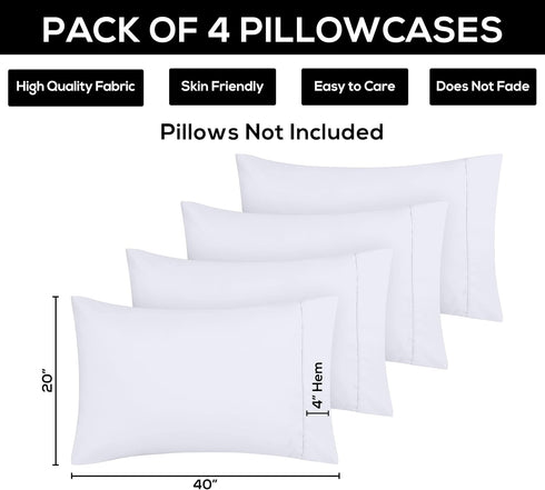 Utopia Bedding King Pillow Cases - 4 Pack - Envelope Closure - Soft Brushed Microfiber Fabric - Shrinkage and Fade Resistant Pillow Covers King Si...