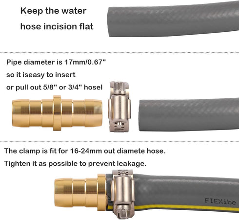 2 Pack Garden Hose Connector Repair Mender Kit with Stainless Clamp,Fits 3/4"-5/8" Water Hose Repair Fitting...