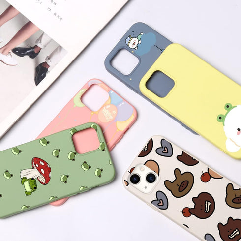 Cute Puppy Pattern Cell Phone Case for iPhone 13, Anime Dog Design Women Girls Soft Yellow Liquid Silicone Shockproof Scratch-Resistant with Micro...