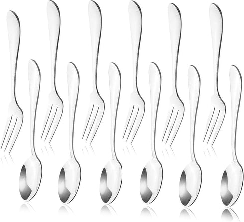 12pcs Stainless Steel Tea Dinner Server Spoon and Cake Fruit Forks Kitchen Accessory Wedding Party for Dessert, Salad, Appetizer, Cocktail(6 Forks...