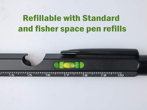 Uzi Tactical Utility Pen Features Screwdriver, Stylus, Ruler, Phone Holder, A Level, LED Light, Refillable Ballpoint Writing Tactical Pen, Black, ...