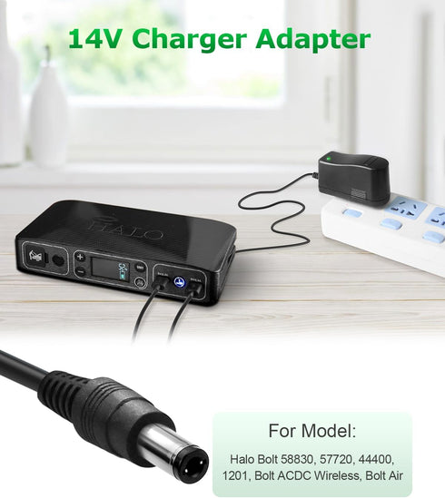 Charger for Halo Bolt 58830 AC Adapter 14V Replacement Charger for Halo Bolt 55720 44400 1201 Air Compact ACDC Wireless Car Jump Starter Power Cor...