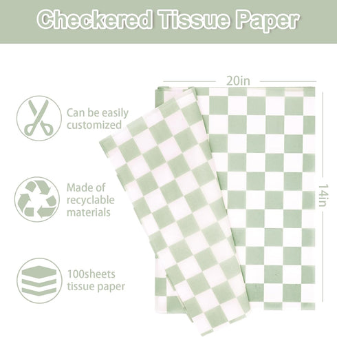 Whaline 100 Sheets Checkered Tissue Paper Sage Green Gift Wrapping Paper Art Craft Paper for DIY Crafts Wedding Birthday Baby Shower Party Decorat...