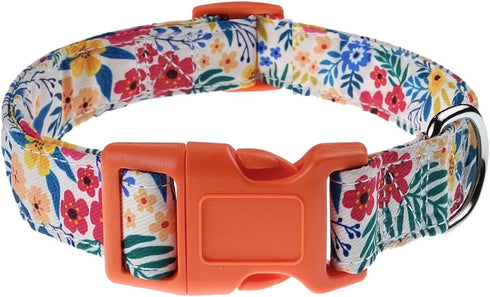Dog Collars with Floral Flower Patterns - Soft Adjustable Fancy Floral Dog Collars for Small Medium Large Dogs - Cute Design for Boys Girls Male F...